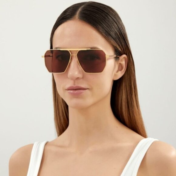 NEW BOTTEGA VENETA BV1012S 005 UNISEX GOLD BOTTEGA VENETA SUNGLASSES